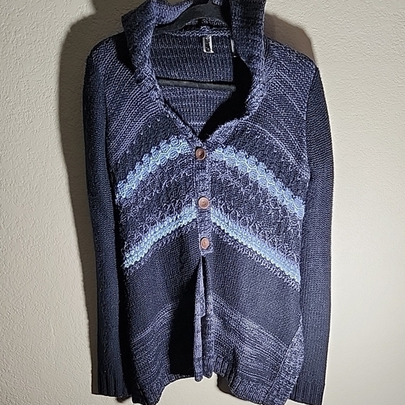 BKE Cardigan Sweater Womens size M  Blue Knit Hooded Button - Picture 1 of 9